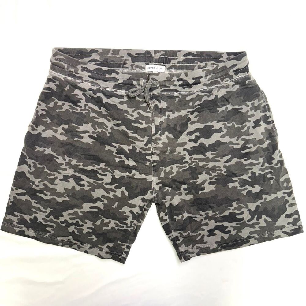 peter millar lava wash gray & black camo fleece shorts size XL